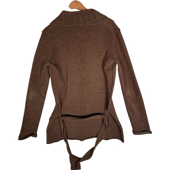 Esprit Y2K Merino Wool Blend Shawl Collar Cardigan Belted Brown M - Picture 10 of 14